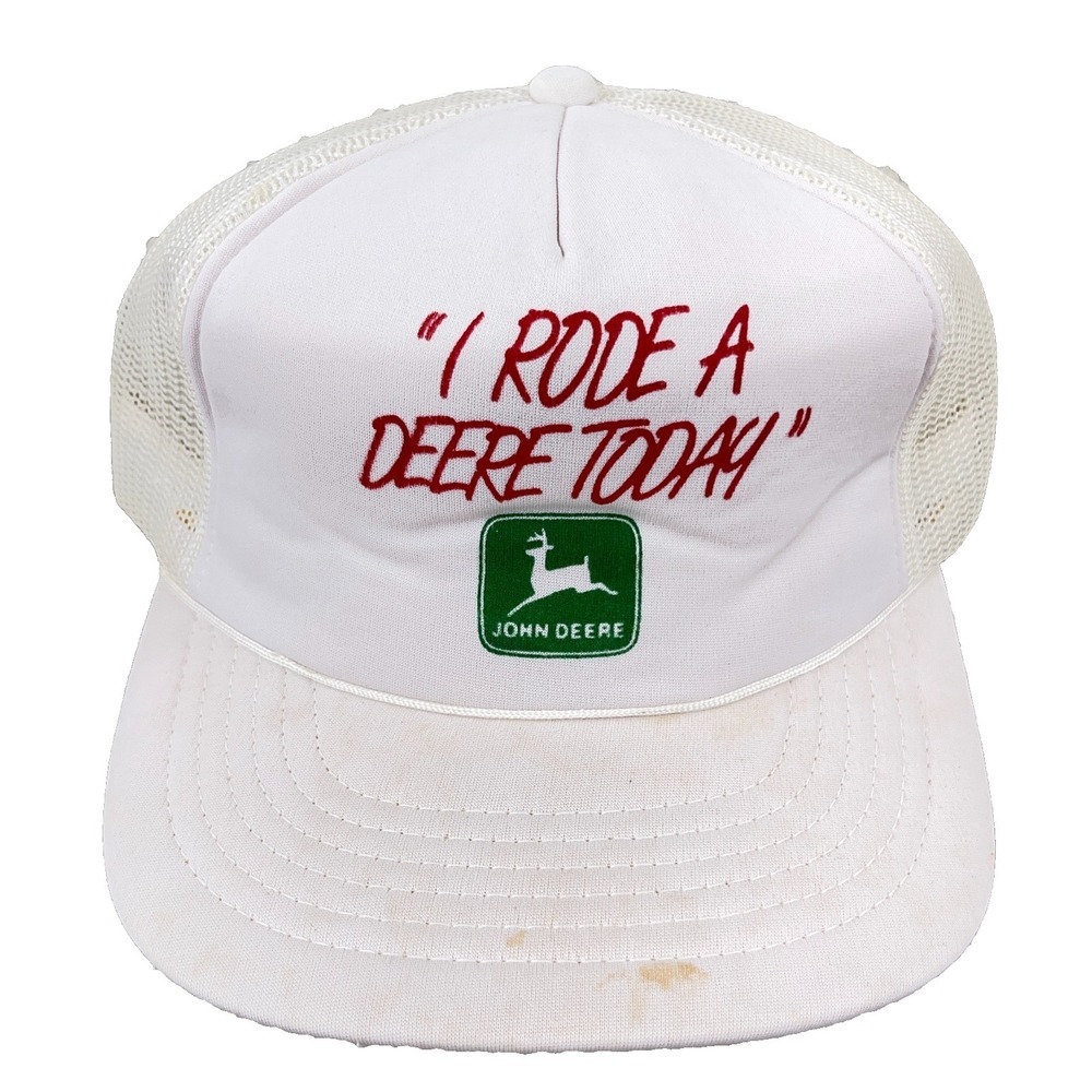 Vintage John Deere Trucker Hat Cap Snap Back 80s 90s USA Farm Rode A Deere Today